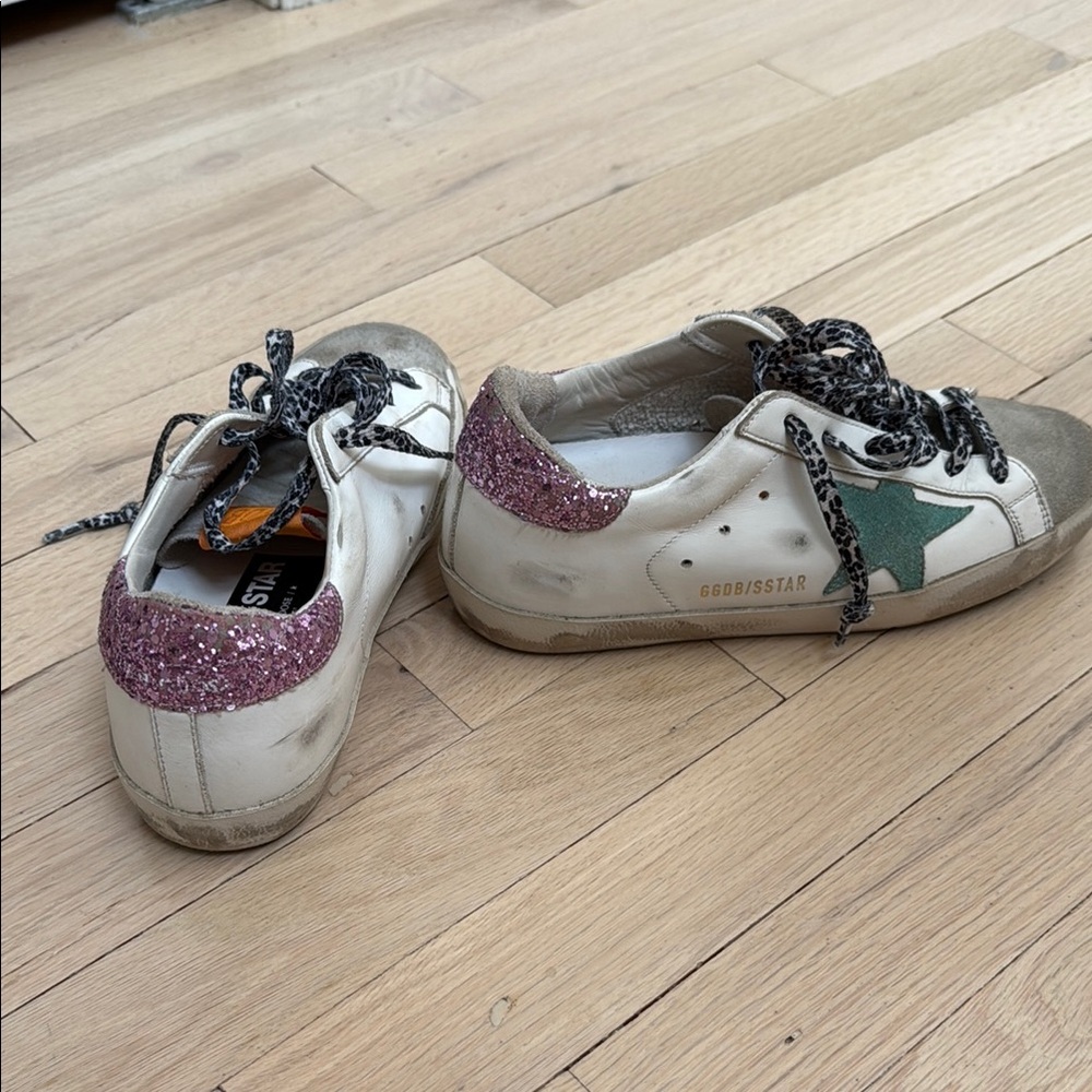 Golden Goose Kids Sneakers with Pink Glitter and Green Star